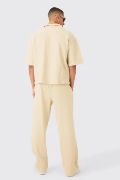 Oversized Boxy Half Sleeve V Neck Polo And Trouser Set | BoohooMAN UK