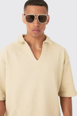 Oversized Boxy Half Sleeve V Neck Polo And Trouser Set | BoohooMAN UK