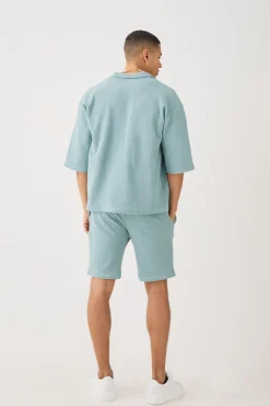 Oversized Boxy Half Sleeve V Neck Polo And Short Set | BoohooMAN UK