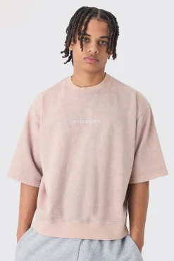 Oversized Boxy Half Sleeve Acid Washed Sweatshirt | BoohooMAN UK