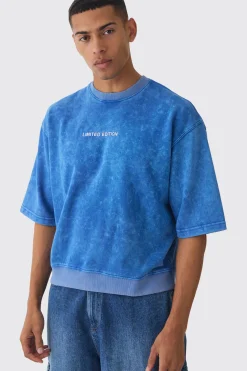 Oversized Boxy Half Sleeve Acid Washed Sweatshirt | BoohooMAN UK