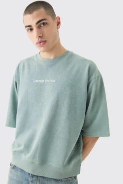 Oversized Boxy Half Sleeve Acid Washed Sweatshirt | BoohooMAN UK