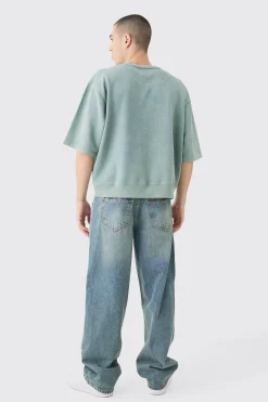 Oversized Boxy Half Sleeve Acid Washed Sweatshirt | BoohooMAN UK