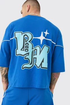 Oversized Boxy Half Sleeve BM Print T-shirt & Short Set | BoohooMAN UK