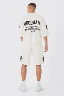 Oversized Boxy Half Sleeve Moto Applique T-shirt & Short Set | BoohooMAN UK