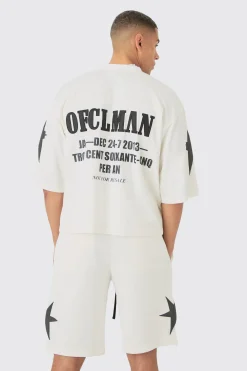 Oversized Boxy Half Sleeve Moto Applique T-shirt & Short Set | BoohooMAN UK
