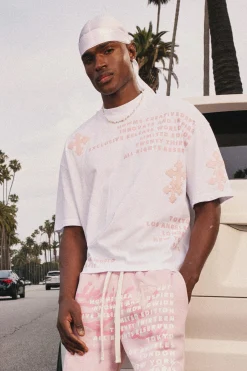 Oversized Boxy Half Sleeve Cross Applique T-shirt | BoohooMAN UK