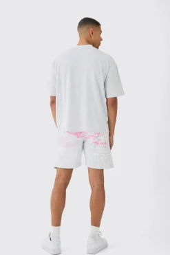 Oversized Boxy Half Sleeve Cross Applique T-shirt & Short Set | BoohooMAN UK
