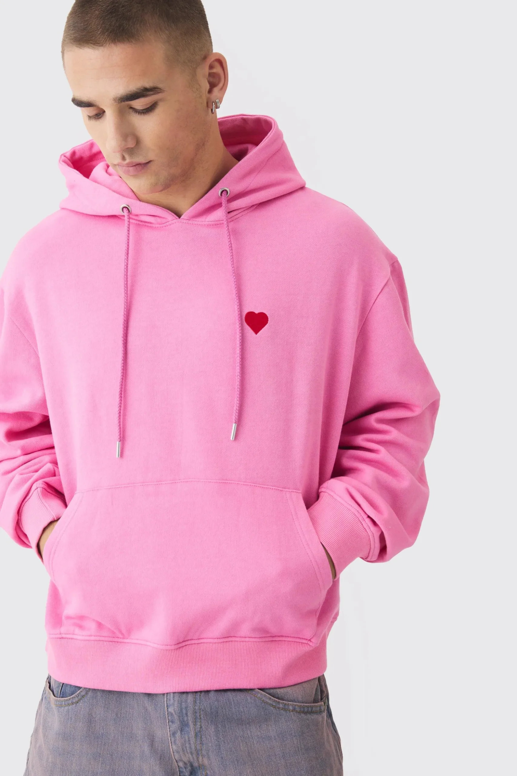Oversized Boxy Heart Embroidered Hoodie | BoohooMAN UK