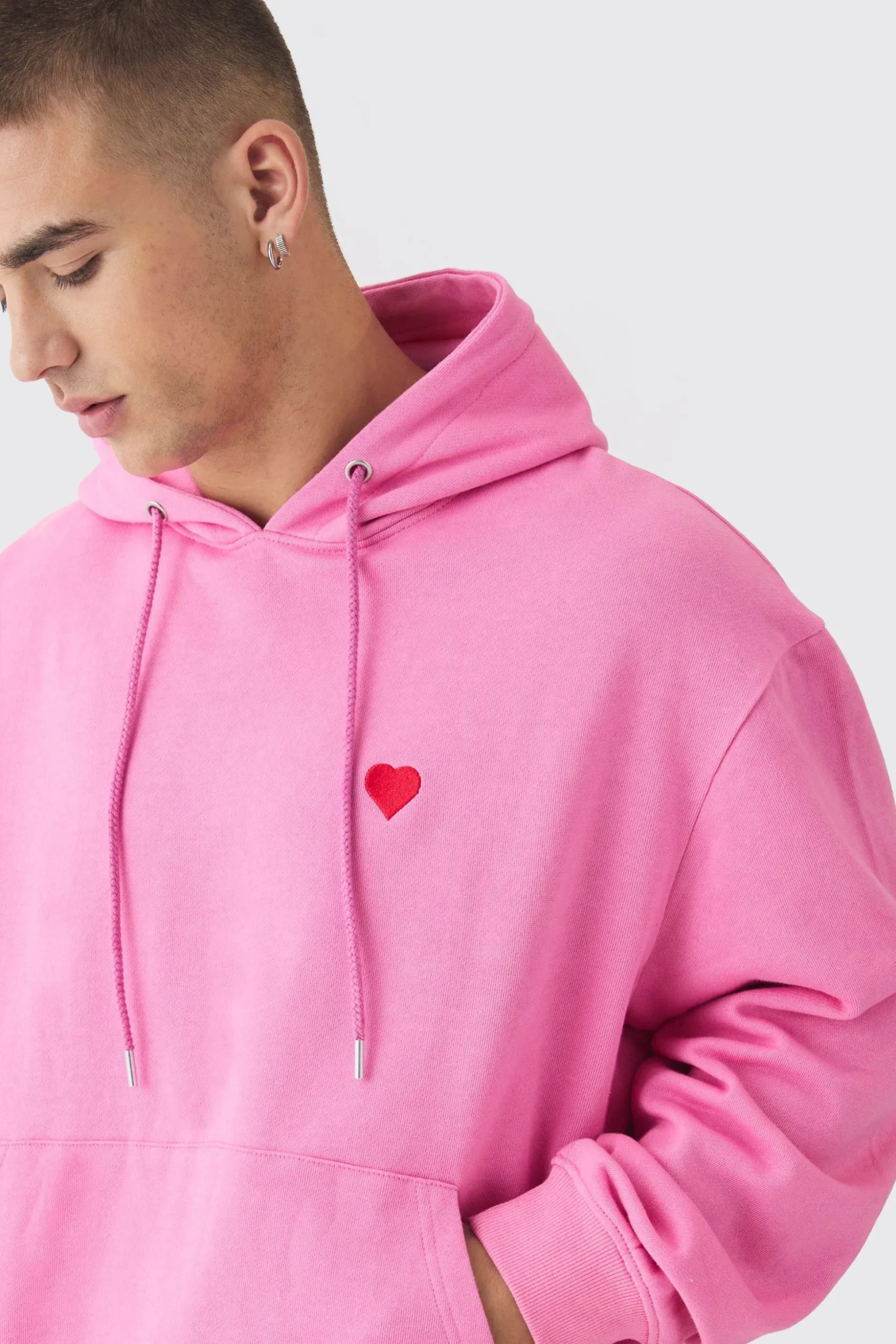Oversized Boxy Heart Embroidered Hoodie | BoohooMAN UK