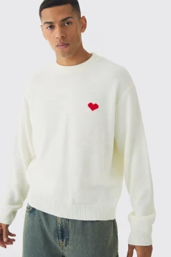 Oversized Boxy Heart Jumper | BoohooMAN UK