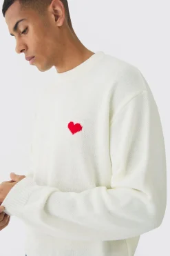 Oversized Boxy Heart Jumper | BoohooMAN UK
