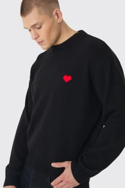Oversized Boxy Heart Jumper | BoohooMAN UK