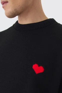 Oversized Boxy Heart Jumper | BoohooMAN UK