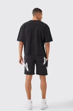 Oversized Boxy Heart Print T-shirt And Short Set | BoohooMAN UK