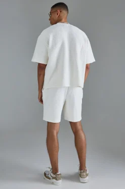 Oversized Boxy Heavy Boucle Short Sleeve Sweatshirt | BoohooMAN UK