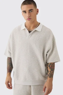 Oversized Boxy Heavy Boucle Short Sleeve Rugby Sweat | BoohooMAN UK