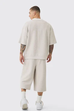 Oversized Boxy Heavy Boucle Short Sleeve Rugby Sweat | BoohooMAN UK