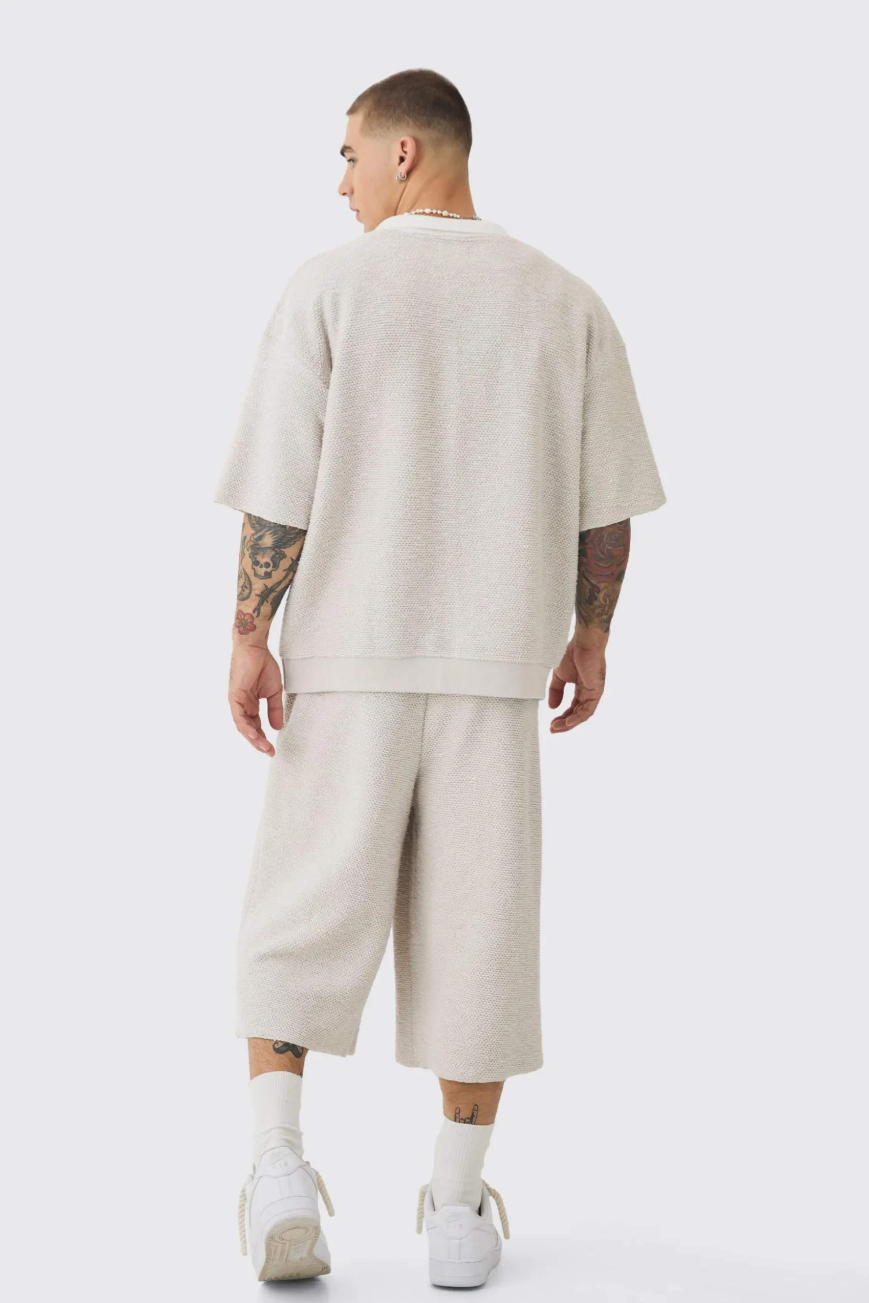 Oversized Boxy Heavy Boucle Short Sleeve Rugby Sweat | BoohooMAN UK