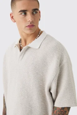 Oversized Boxy Heavy Boucle Short Sleeve Rugby Sweat | BoohooMAN UK