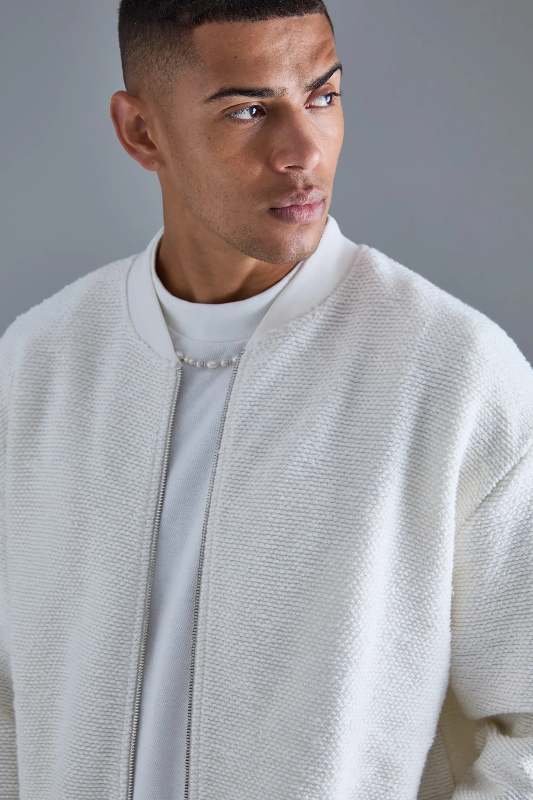 Oversized Boxy Heavy Boucle Bomber Jacket | BoohooMAN UK