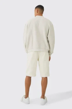 Oversized Boxy Heavy Boucle Bomber Jacket | BoohooMAN UK