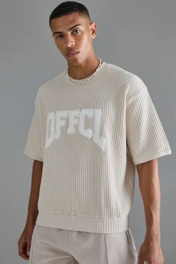 Oversized Boxy Heavy Jumbo Waffle Applique Sweatshirt | BoohooMAN UK