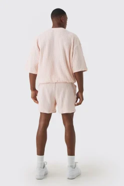 Oversized Boxy Heavy Jumbo Waffle Sweatshirt & Short Set | BoohooMAN UK