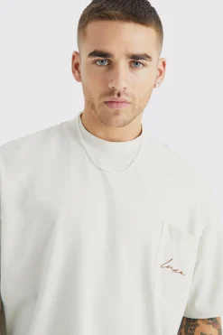 Oversized Boxy Heavyweight Luxe Embroidered T-shirt | BoohooMAN UK