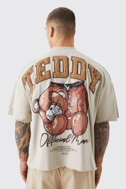 Oversized Boxy Heavyweight Borg Teddy Graphic T-shirt | BoohooMAN UK