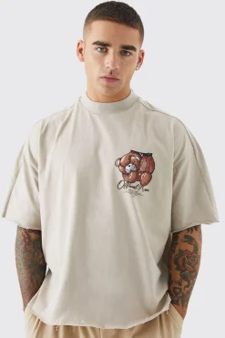 Oversized Boxy Heavyweight Borg Teddy Graphic T-shirt | BoohooMAN UK