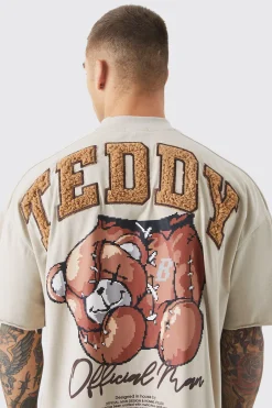 Oversized Boxy Heavyweight Borg Teddy Graphic T-shirt | BoohooMAN UK