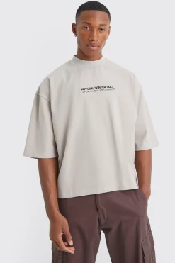 Oversized Boxy Heavyweight Peached Embroidered T-shirt | BoohooMAN UK