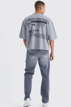 Oversized Boxy Heavyweight Peached Embroidered T-shirt | BoohooMAN UK