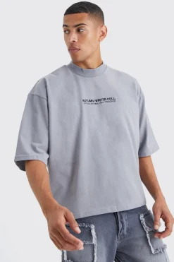 Oversized Boxy Heavyweight Peached Embroidered T-shirt | BoohooMAN UK