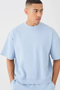 Oversized Boxy Heavyweight Ribbed Short Sleeve Sweatshirt | BoohooMAN UK