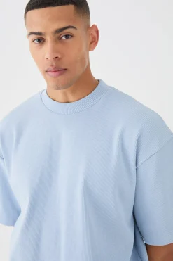 Oversized Boxy Heavyweight Ribbed Short Sleeve Sweatshirt | BoohooMAN UK