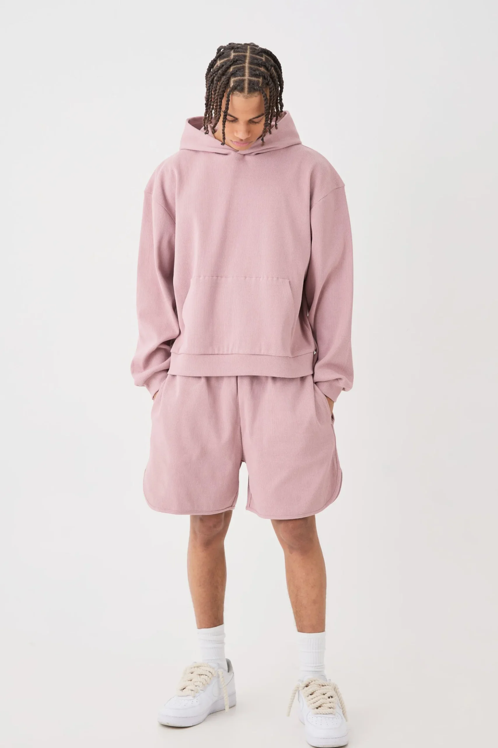 Oversized Boxy Heavyweight Ribbed Short Tracksuit | BoohooMAN UK