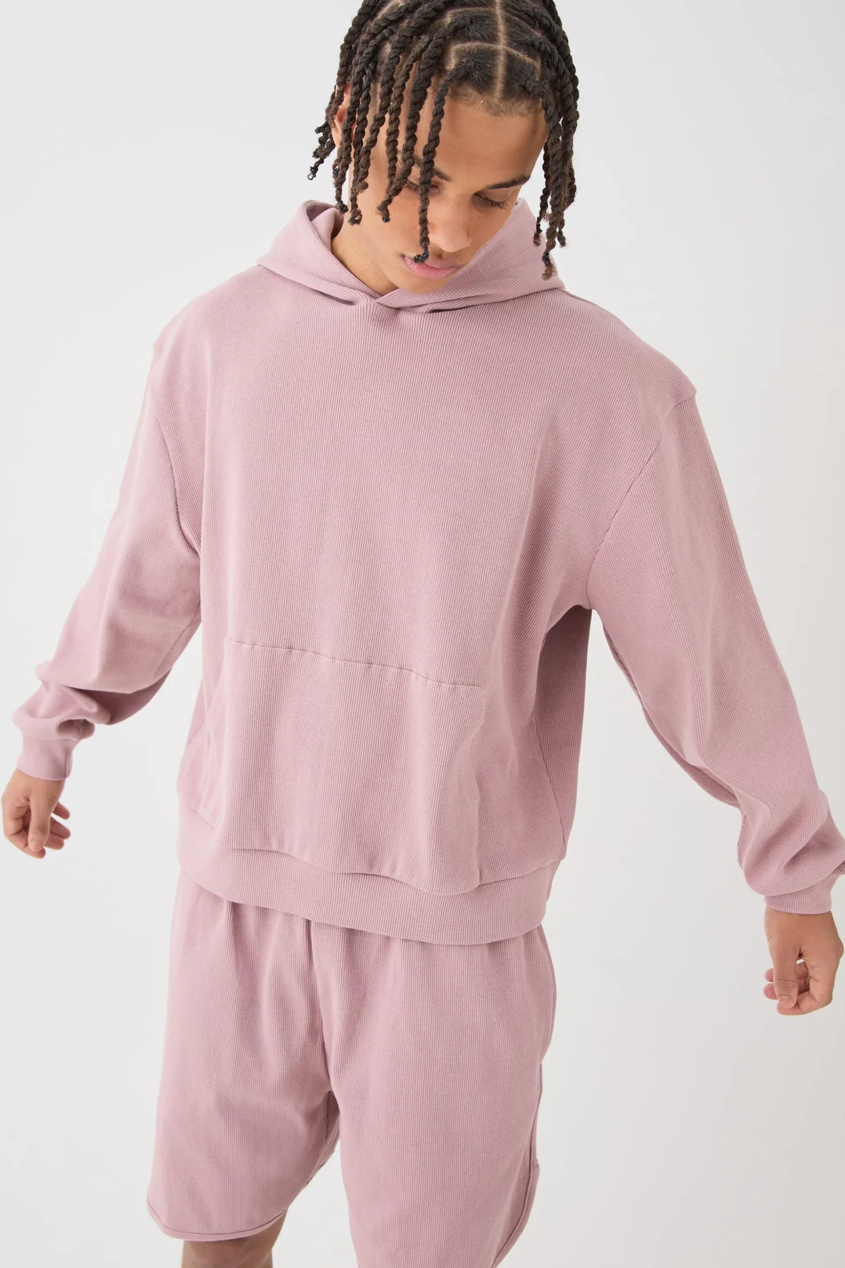 Oversized Boxy Heavyweight Ribbed Short Tracksuit | BoohooMAN UK