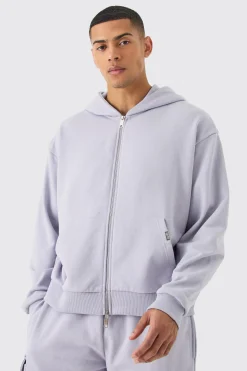 Oversized Boxy Heavyweight Zip Through Hoodie | BoohooMAN UK