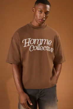 Oversized Boxy Heavyweight Homme Embroidered T-shirt | BoohooMAN UK