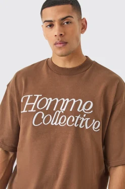 Oversized Boxy Heavyweight Homme Embroidered T-shirt | BoohooMAN UK