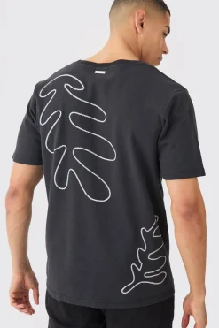 Oversized Boxy Heavyweight Embroidered Puff Print T-shirt | BoohooMAN UK