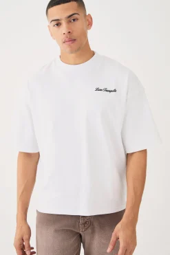 Oversized Boxy Heavyweight Embroidered Puff Print T-shirt | BoohooMAN UK