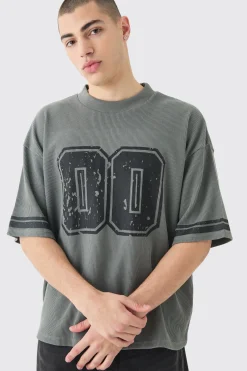 Oversized Boxy Heavyweight Waffle Varsity T-shirt | BoohooMAN UK