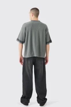 Oversized Boxy Heavyweight Waffle Varsity T-shirt | BoohooMAN UK