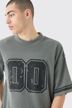 Oversized Boxy Heavyweight Waffle Varsity T-shirt | BoohooMAN UK