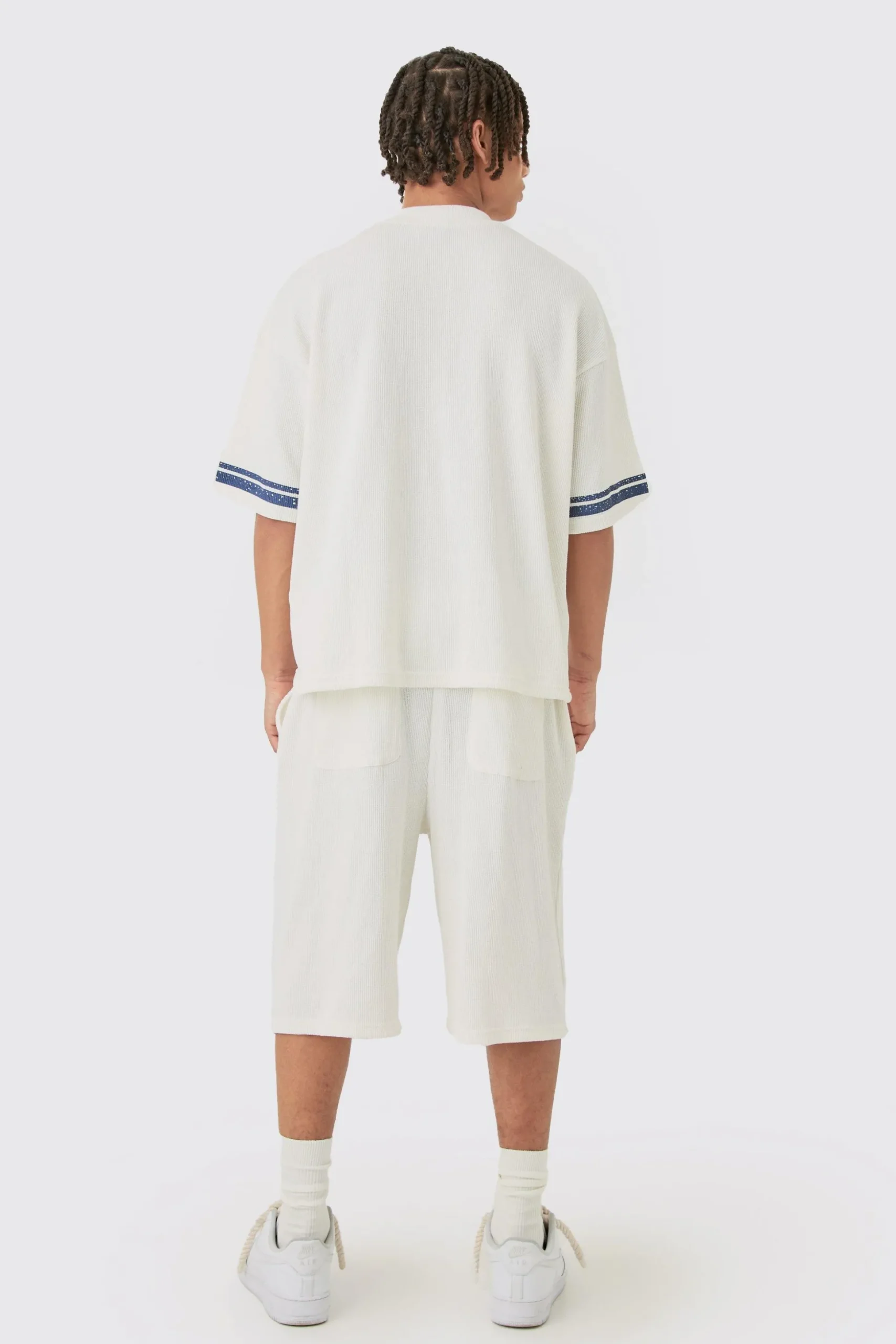 Oversized Boxy Heavyweight Waffle Varsity T-shirt & Short Set | BoohooMAN UK