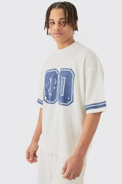 Oversized Boxy Heavyweight Waffle Varsity T-shirt & Short Set | BoohooMAN UK