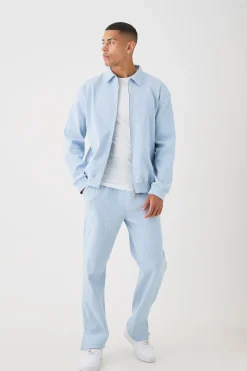 Oversized Boxy Heavyweight Ribbed Harrington Set | BoohooMAN UK